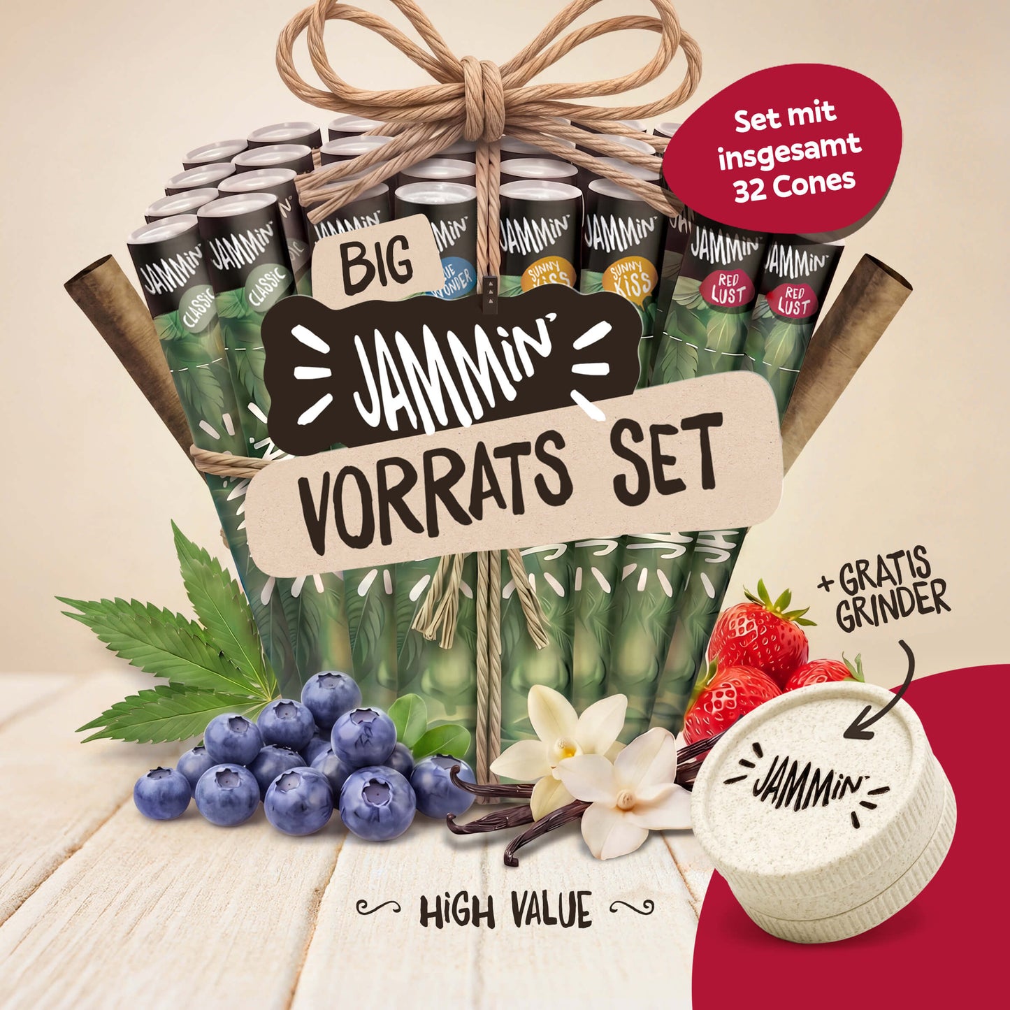 Jammin’ Hemp Cones Vorrats Set + Gratis Grinder